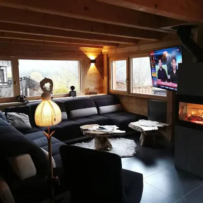 Télévision ou salle de divertissement dans l'établissement Nouveau Chalet M.META 12 pers sauna,jacuzzi,billard