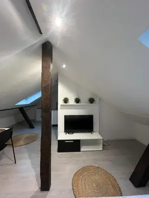 Télévision ou salle de divertissement dans l'établissement Le 5 - Beau Studio rénové, tout équipé, au calme, Mulhouse centre - stationnement gratuit