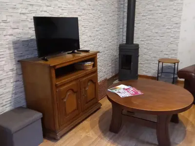 Télévision ou salle de divertissement dans l'établissement Gîte en pleine nature, proche de La Bresse avec activités familiales, terrasse et poêle à bois - FR-1-589-70