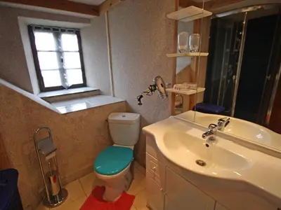 Salle de bains dans l'établissement Charmant gîte avec terrasse, WiFi et garage moto à Gérardmer - FR-1-589-133