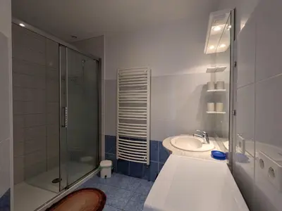 Salle de bains dans l'établissement Gîte à la montagne avec cheminée, wifi et joli terrain - FR-1-589-179