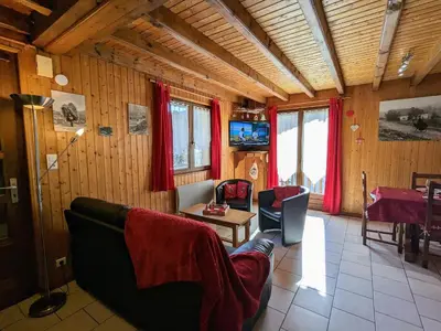 Télévision ou salle de divertissement dans l'établissement Chalet confortable près de Gérardmer avec cheminée et animaux bienvenus - FR-1-589-195