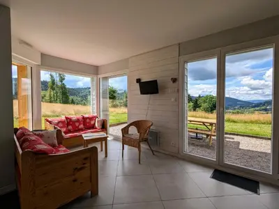 Télévision ou salle de divertissement dans l'établissement Gîte neuf au calme près de Gérardmer avec terrasse et balades en forêt - FR-1-589-217