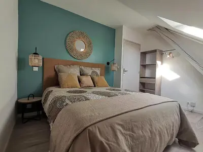Un ou plusieurs lits dans un hébergement de l'établissement Clim, Queen Bed, Route des Vins