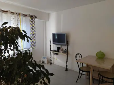 Télévision ou salle de divertissement dans l'établissement Grand studio, super équipé, 2 pas du centre-ville 