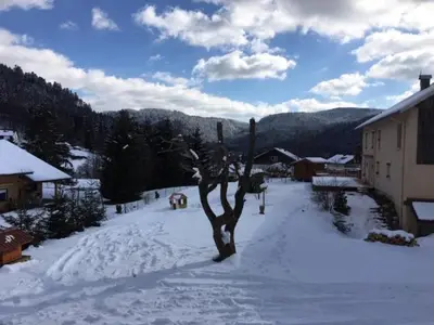 L'établissement Le Chalet de la Devinière, bain nordique extérieur chauffé en hiver