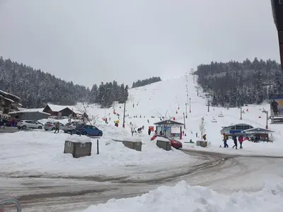 L'établissement Résidence belle hutte coté pistes de ski en hiver