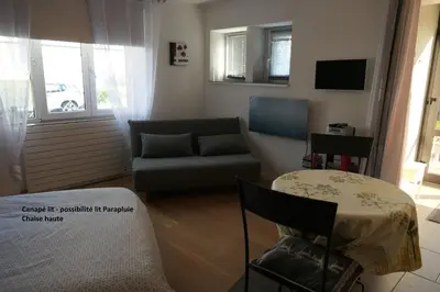Télévision ou salle de divertissement dans l'établissement Au Petit Paradis