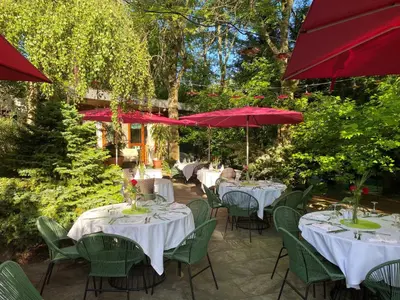 Jardin de l'établissement Hotel Restaurant Le Petit Kohlberg