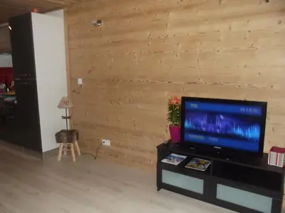 Télévision ou salle de divertissement dans l'établissement location appartement pied des pistes
