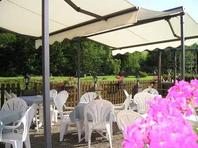 Jardin de l'établissement Logis Hôtel Restaurant La Tête Des Faux