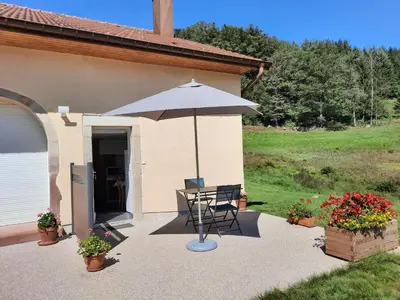 Jardin de l'établissement Charmant gîte en montagne, 3 étoiles, proche randonnées et Alsace, tout confort avec terrasse. - FR-1-589-391