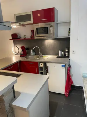Cuisine ou kitchenette dans l'établissement Chaleureux F2 dans l’hypercentre colmarien