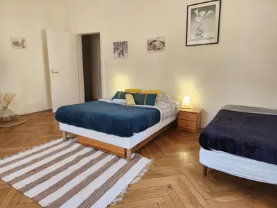 Un ou plusieurs lits dans un hébergement de l'établissement Gîte Jonquille, 2 à 8 personnes avec salle de jeux et SPA dans la résidence