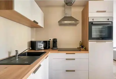 Cuisine ou kitchenette dans l'établissement LE NATURE Centre ville 2 Chambres