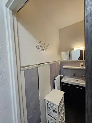 Salle de bains dans l'établissement Appartement Vue sur les pistes de ski et en bas de la station