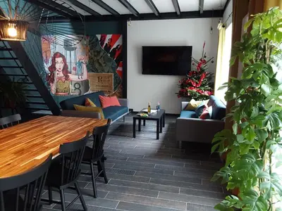 Télévision ou salle de divertissement dans l'établissement Au Paradis du Loft Joyeux