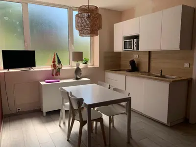 Cuisine ou kitchenette dans l'établissement Au Paradis de la Rivière Joyeuse - Gite avec Terrasse