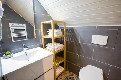 Salle de bains dans l'établissement Appartement Les Tournesols avec Climatisation