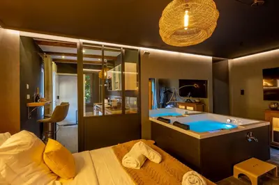 Télévision ou salle de divertissement dans l'établissement La Suite - Spa & Sauna avec parking