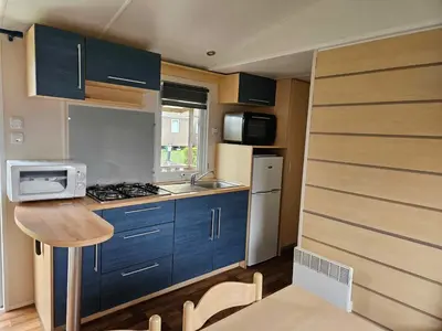 Cuisine ou kitchenette dans l'établissement Mobil home 6 personnes Alsace
