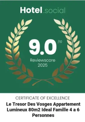 Certificat, récompense, panneau ou autre document affiché dans l'établissement Le Trésor des Vosges Appartement spacieux et lumineux 80m2 - jeux arcades - idéal famille 4 à 6 personnes