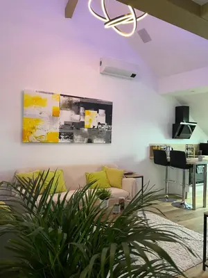 Télévision ou salle de divertissement dans l'établissement Loft ravissant avec parking gratuit