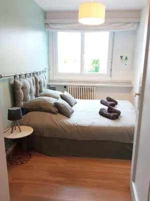 Un ou plusieurs lits dans un hébergement de l'établissement Rare à Colmar - Appartement Champ de Mars vue sur Parc - 70m2 - 2 chambres