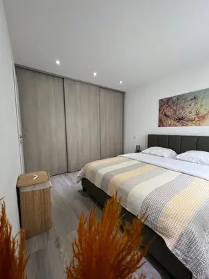 Un ou plusieurs lits dans un hébergement de l'établissement Superbe appartement lumineux avec parking gratuit