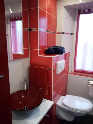 Salle de bains dans l'établissement Au Bercail