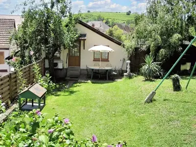 Jardin de l'établissement Maison enchanteresse à Ingersheim avec vue sur la montagne