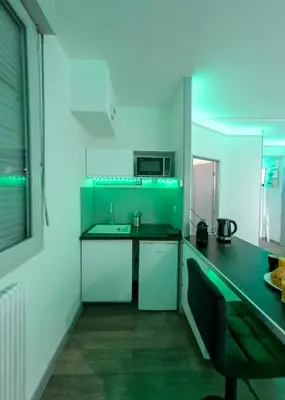 Cuisine ou kitchenette dans l'établissement Appart'Hôtel de la Gare - Cocooning