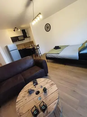 Un ou plusieurs lits dans un hébergement de l'établissement Charmant studio - Gare colmar