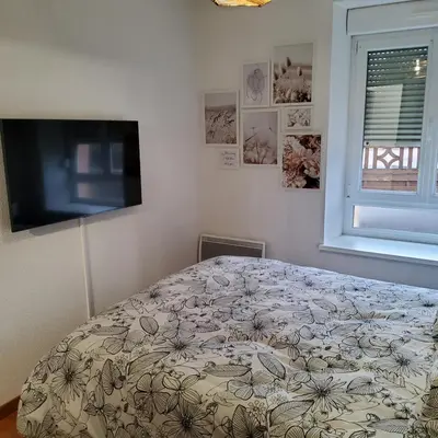 Un ou plusieurs lits dans un hébergement de l'établissement Gîte des hirondelles - Appartement de 75 m2