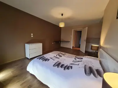 Un ou plusieurs lits dans un hébergement de l'établissement Appartement moderne et lumineux, proche de Saint-Dié-des-Vosges - 5 pers., WiFi, parking, terrasse - FR-1-589-434