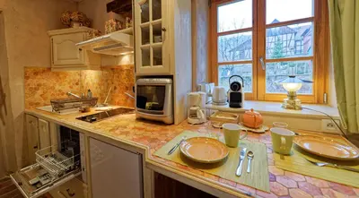 Cuisine ou kitchenette dans l'établissement Remparts de Riquewihr - Refuge du Lutin - Studio