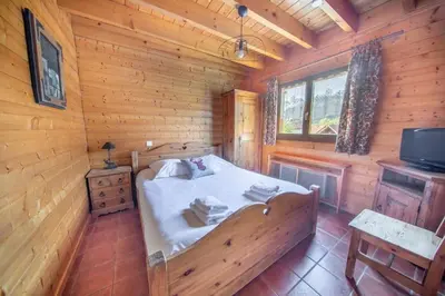 Télévision ou salle de divertissement dans l'établissement Les Griottes, véritable chalet de montagne, avec Jacuzzi et Sauna