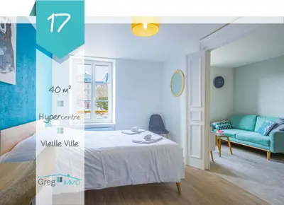 Un ou plusieurs lits dans un hébergement de l'établissement Le 17-GregIMMO-Appart'Hôtel