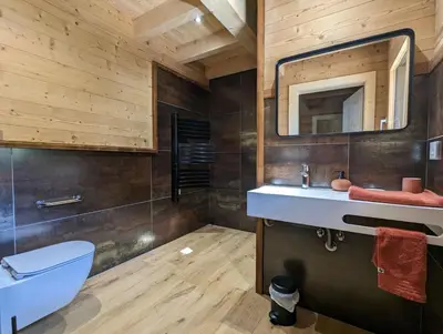 Salle de bains dans l'établissement Chalet l'Appel de la Forêt
