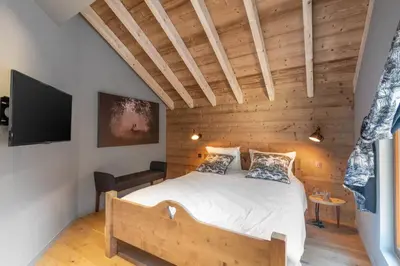 Un ou plusieurs lits dans un hébergement de l'établissement Luxueux chalet avec vue sur les pistes et le Hohneck