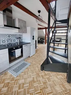 Cuisine ou kitchenette dans l'établissement Appartement Le Baroque en duplex